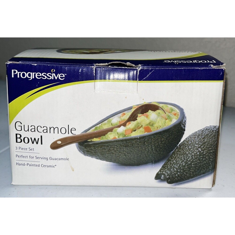 "The Avocado" Guacamole Dip Serving Bowl with Serving spoon. Hand Painted